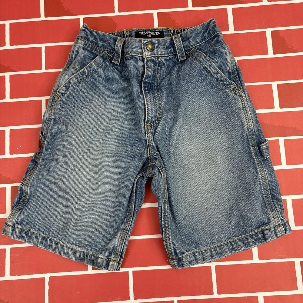 Polo Jeans Co. Ralph Lauren Cargo Shorts Boys 7 Blue Denim Elastic Waist
